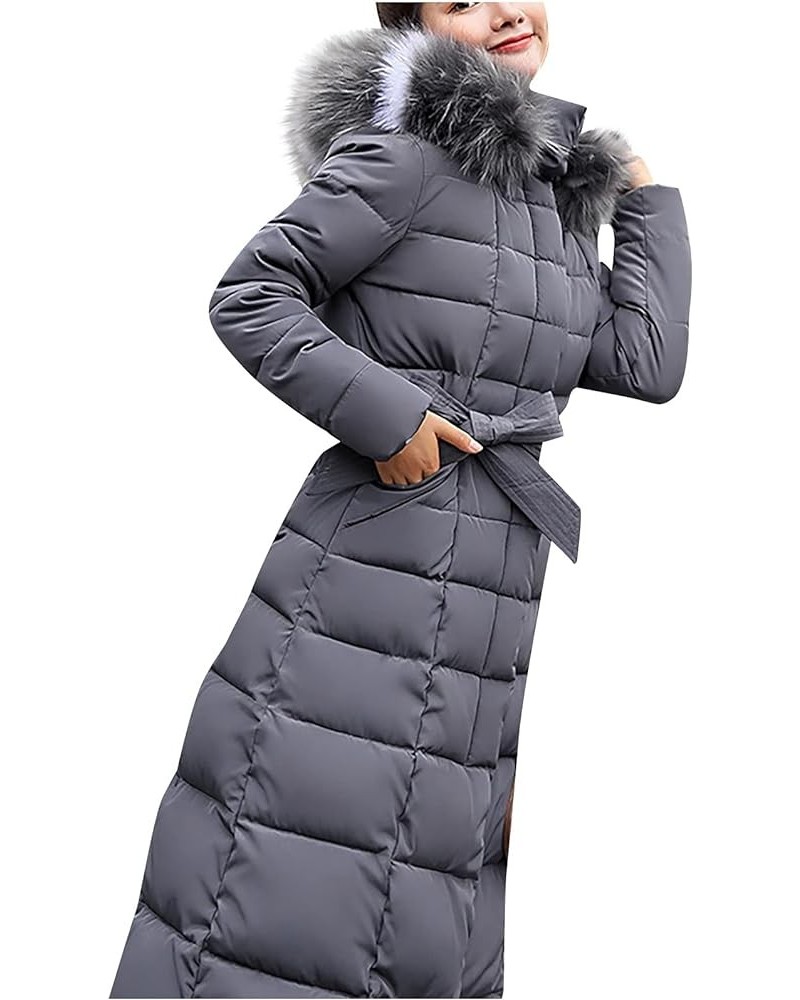 Womens Winter Coats Trendy Plus Size Long Down Coat Hooded Thickened Quilted Warm Maxi Parka Puffer Jackets Outerwear 07-gray...