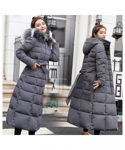 Womens Winter Coats Trendy Plus Size Long Down Coat Hooded Thickened Quilted Warm Maxi Parka Puffer Jackets Outerwear 07-gray...