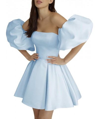 Women's Puffy Sleeve Short Prom Dresses A-Line Satin Homecoming Dress Formal Evening Ball Gown for Wedding Baby Blue $35.95 D...