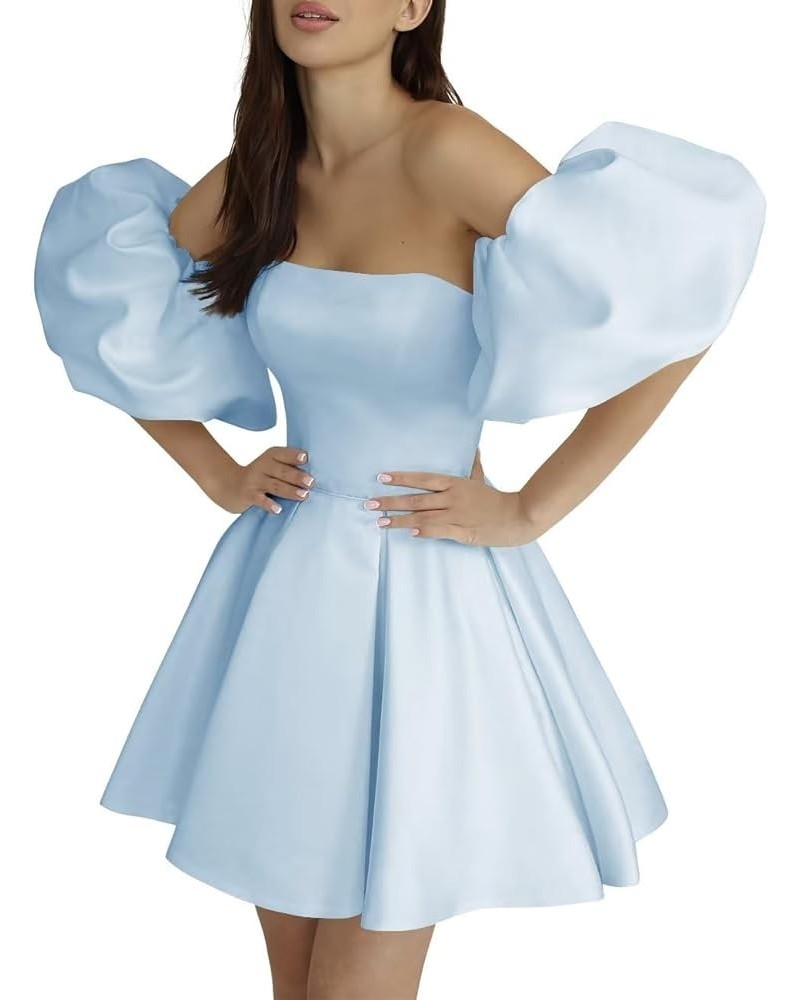 Women's Puffy Sleeve Short Prom Dresses A-Line Satin Homecoming Dress Formal Evening Ball Gown for Wedding Baby Blue $35.95 D...