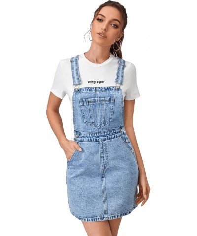 Women's Distressed Adjustable Strap Denim Overall Dress Pale Blue $27.77 Overalls