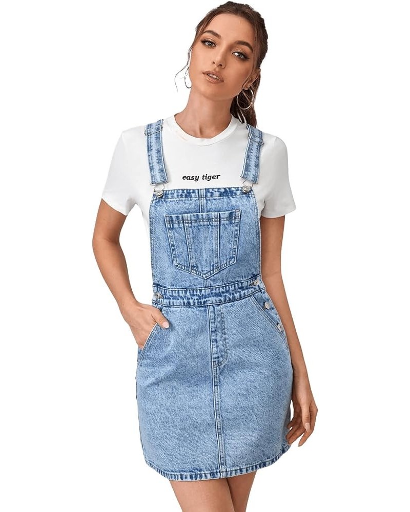 Women's Distressed Adjustable Strap Denim Overall Dress Pale Blue $27.77 Overalls