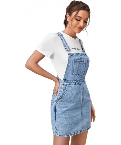 Women's Distressed Adjustable Strap Denim Overall Dress Pale Blue $27.77 Overalls