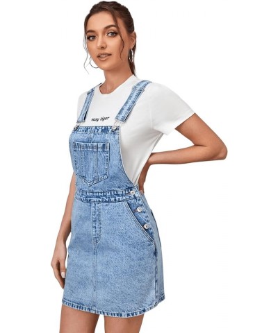 Women's Distressed Adjustable Strap Denim Overall Dress Pale Blue $27.77 Overalls