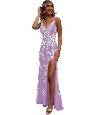 Women's Mermaid Spaghetti Straps Lace Prom Dresses Long Appliques Backless Formal Evening Gowns SE100 Wisteria $32.40 Dresses