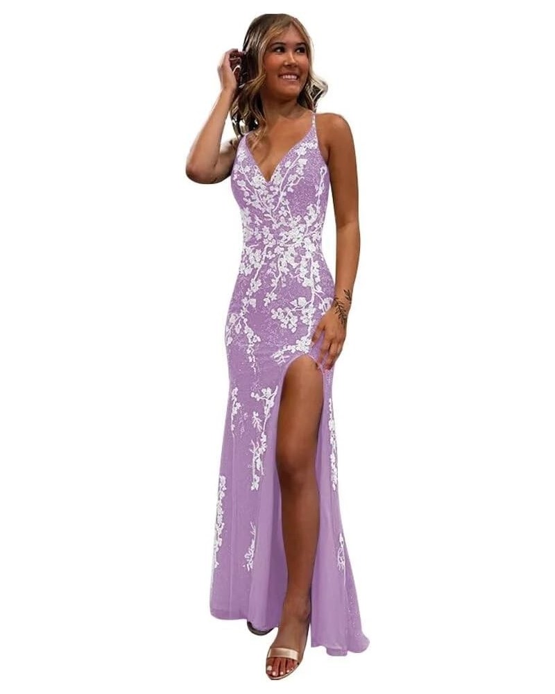 Women's Mermaid Spaghetti Straps Lace Prom Dresses Long Appliques Backless Formal Evening Gowns SE100 Wisteria $32.40 Dresses