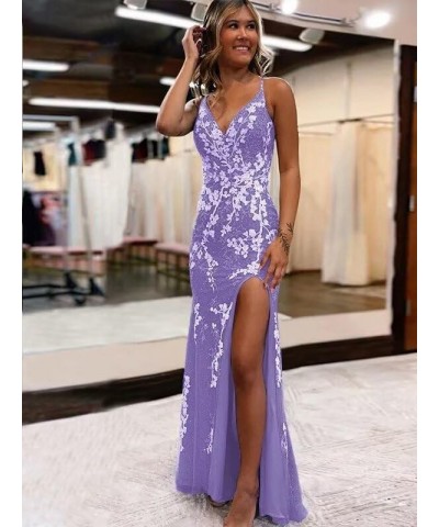 Women's Mermaid Spaghetti Straps Lace Prom Dresses Long Appliques Backless Formal Evening Gowns SE100 Wisteria $32.40 Dresses