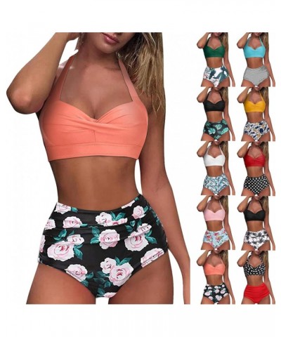 Summer Bikini Sets for Women Twist Front High Waisted Bikini Swimsuits Push Up Floral Printed 2 Piece Bathing Suits 012 $17.6...