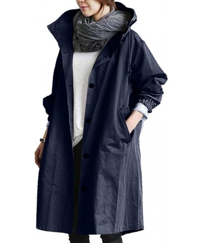 Winter Coats For Women Plus Size Long Sleeve Outerwear With Pocket Lightweight Fall Hooded Windproof Trenchcoat M Navy $16.49...