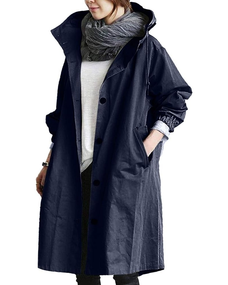 Winter Coats For Women Plus Size Long Sleeve Outerwear With Pocket Lightweight Fall Hooded Windproof Trenchcoat M Navy $16.49...