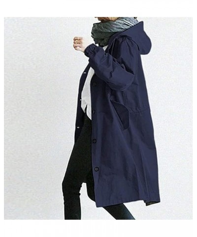 Winter Coats For Women Plus Size Long Sleeve Outerwear With Pocket Lightweight Fall Hooded Windproof Trenchcoat M Navy $16.49...