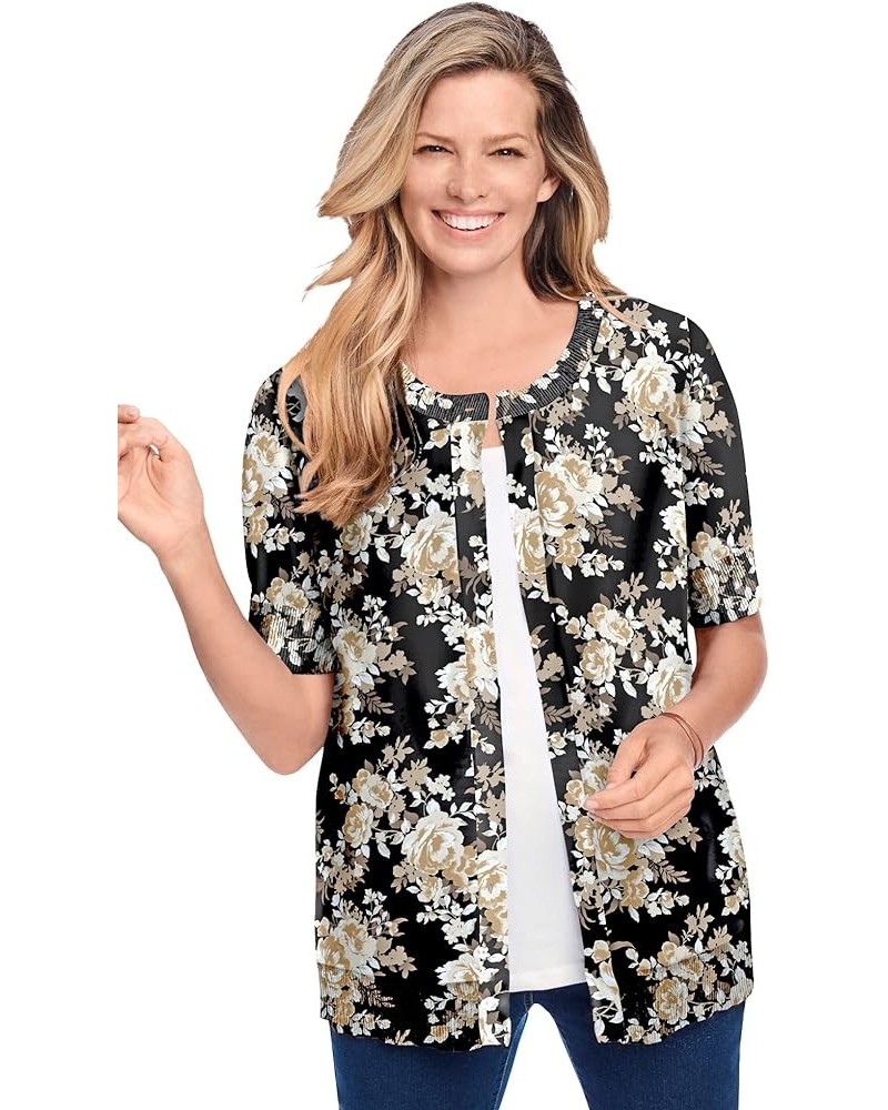 Women's Plus Size Perfect Elbow-Length Sleeve Cardigan Sweater Black Pretty Rose $16.10 Sweaters