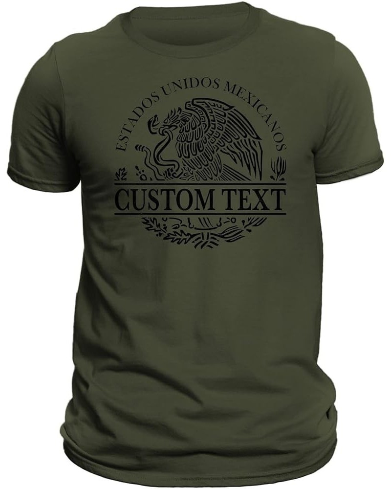 Custom Text Mexico Coat of Arms T-Shirt/Playera De Mexico Personalizada Con Escudo Nacional Military Green/Black $15.11 T-Shirts