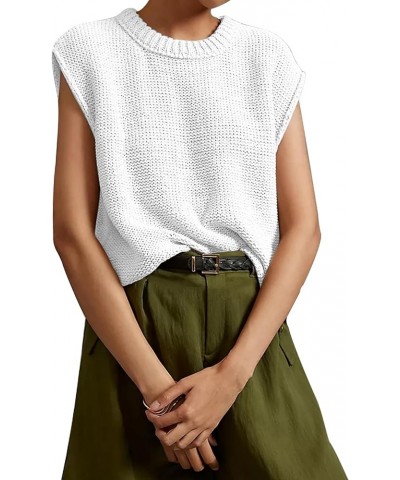 Gacaky Womens Summer Cap Sleeve Sweater Vest Casual Crew Neck Loose Fit Knit Lightweight Sweater Pullover Top White $17.98 Sw...