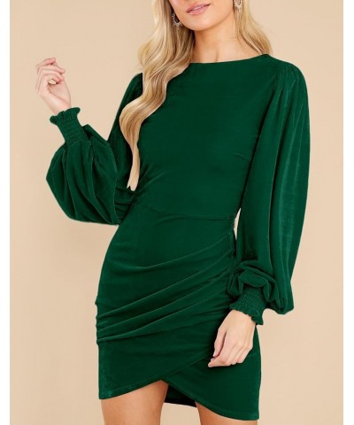 Women's Elegant Velvet Long Sleeve Bodycon Dress Wrap Ruched Wedding Guest Formal Cocktail Mini Dress Dark Green $27.55 Dresses