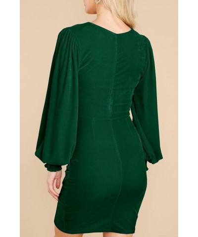 Women's Elegant Velvet Long Sleeve Bodycon Dress Wrap Ruched Wedding Guest Formal Cocktail Mini Dress Dark Green $27.55 Dresses