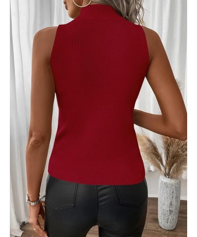 Women's Mock Turtle Neck Tops Sexy Ribbed Knit Sleeveless Tank Tops Basic Slim Fitted Shirts Solid Red $12.50 Tanks