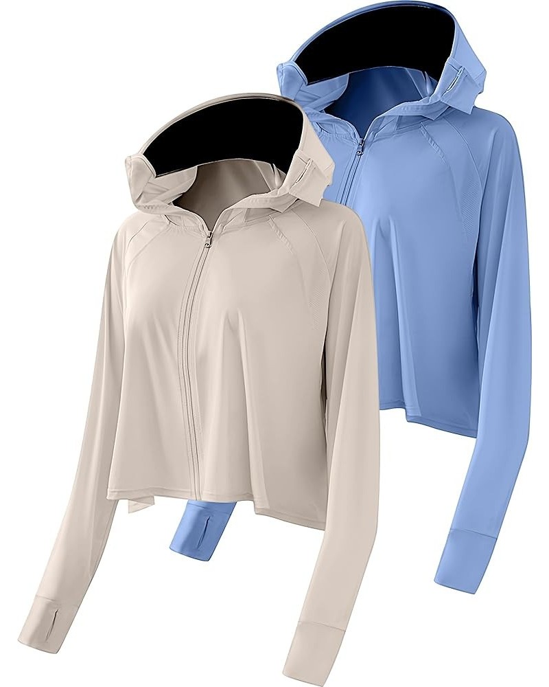 2 Pcs UV Protection Clothing Sun Protection Hoodie Jacket Full Zip UV Block Clothing for Women Haze Blue, Desert Curry $16.80...