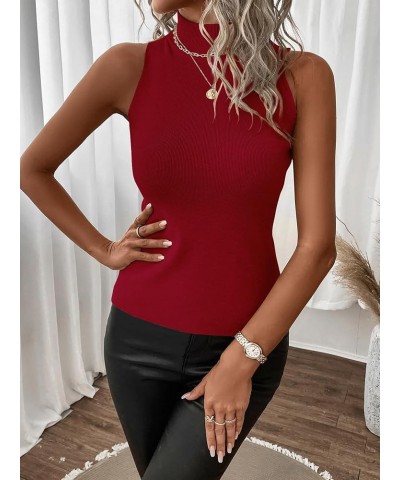 Women's Mock Turtle Neck Tops Sexy Ribbed Knit Sleeveless Tank Tops Basic Slim Fitted Shirts Solid Red $12.50 Tanks