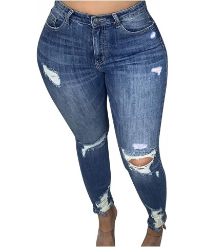 Women's Skinny Ripped Jeans High Waist Stretch Jeans Ripped Distressed Denim Pants Butt Lifting Jeans Blue $8.83 Jeans