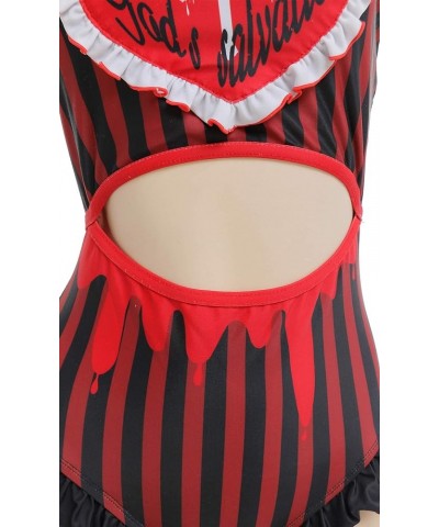 Women Anime One Piece Swimsuit Set Kawaii Bathing Suit Maid Swimwear Bow Tie Bowknot Ruffle Black Red Heart $7.50 Swimsuits