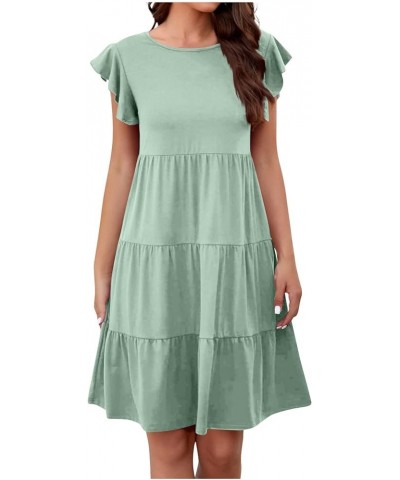 Summer Dress for Women Round Neck Tunic Ruffle Short Sleeve A-Line Tiered Babydoll Beach Dress Flowy Mini 3-mint Green $7.19 ...