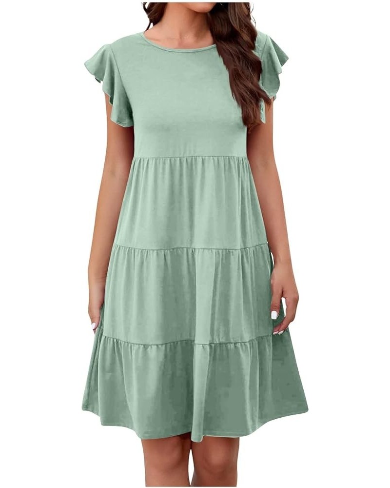 Summer Dress for Women Round Neck Tunic Ruffle Short Sleeve A-Line Tiered Babydoll Beach Dress Flowy Mini 3-mint Green $7.19 ...