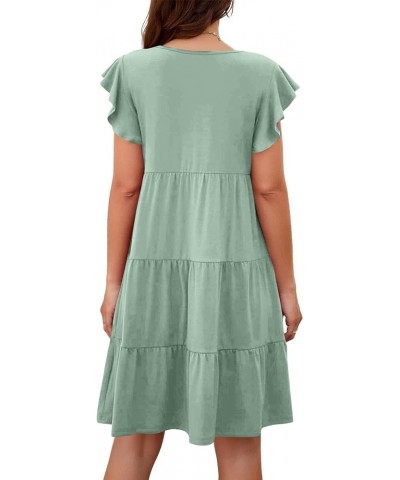 Summer Dress for Women Round Neck Tunic Ruffle Short Sleeve A-Line Tiered Babydoll Beach Dress Flowy Mini 3-mint Green $7.19 ...