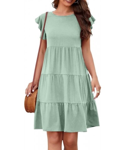 Summer Dress for Women Round Neck Tunic Ruffle Short Sleeve A-Line Tiered Babydoll Beach Dress Flowy Mini 3-mint Green $7.19 ...