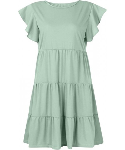 Summer Dress for Women Round Neck Tunic Ruffle Short Sleeve A-Line Tiered Babydoll Beach Dress Flowy Mini 3-mint Green $7.19 ...