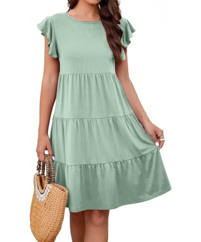 Summer Dress for Women Round Neck Tunic Ruffle Short Sleeve A-Line Tiered Babydoll Beach Dress Flowy Mini 3-mint Green $7.19 ...