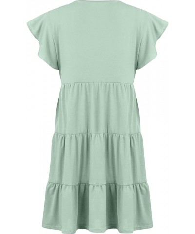 Summer Dress for Women Round Neck Tunic Ruffle Short Sleeve A-Line Tiered Babydoll Beach Dress Flowy Mini 3-mint Green $7.19 ...