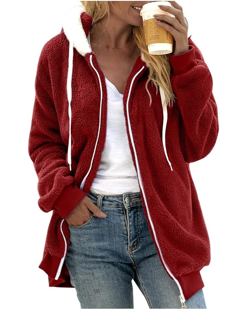 Hoodies for Women Zip-up Sherpa Fleece Jacket Long Sleeve Oversized Fuzzy Hooded Sweatshirt with Pockets Coat Outwear Gf1- J7...