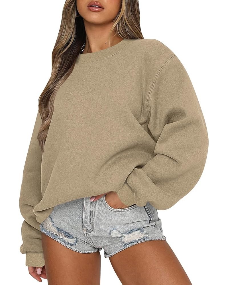 Fall Women Fashion 2023 Fall Womens Crew Neck Sweatshirts Tops Long Sleeve Casual Pullover Loose Sweatshirt Tops 06-beige $11...