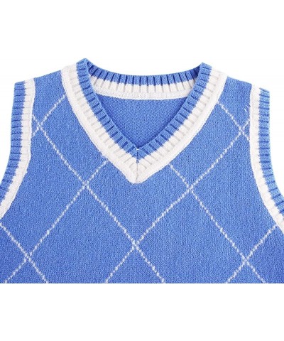 Women Argyle Plaid Sweater Pullover Sweet Preppy Style Autumn Winter Knitwear Sweater Vest Y2K Top E-Girl Vintage Sweater V-l...