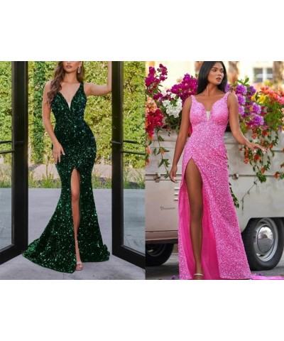 Women Sequin Prom Dress Long Mermaid Bridesmaid Dresses Slit Formal Evening Party Gown LNL085 Light Blue $26.65 Dresses