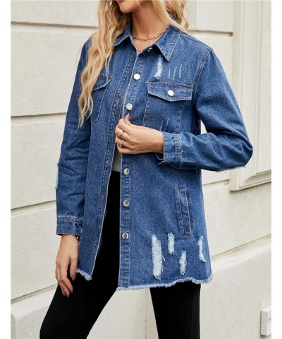 Denim Jacket for Women Long Sleeve Distressed Ripped Jean Coat Outerwear Classic Blue $23.51 Jackets