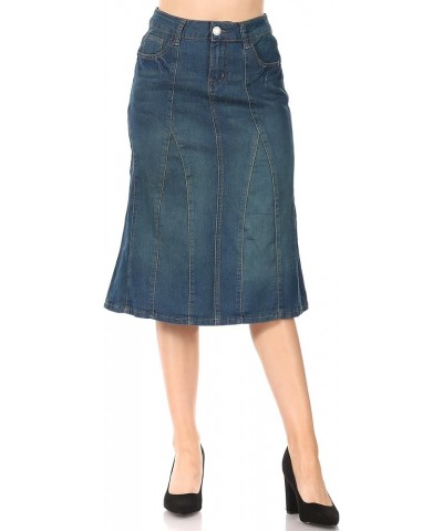 Womens Plus/Juniors Mid Waist Below Knee Length Denim Skirt in Pencil Silhouette Vinatge (77955) $16.80 Skirts