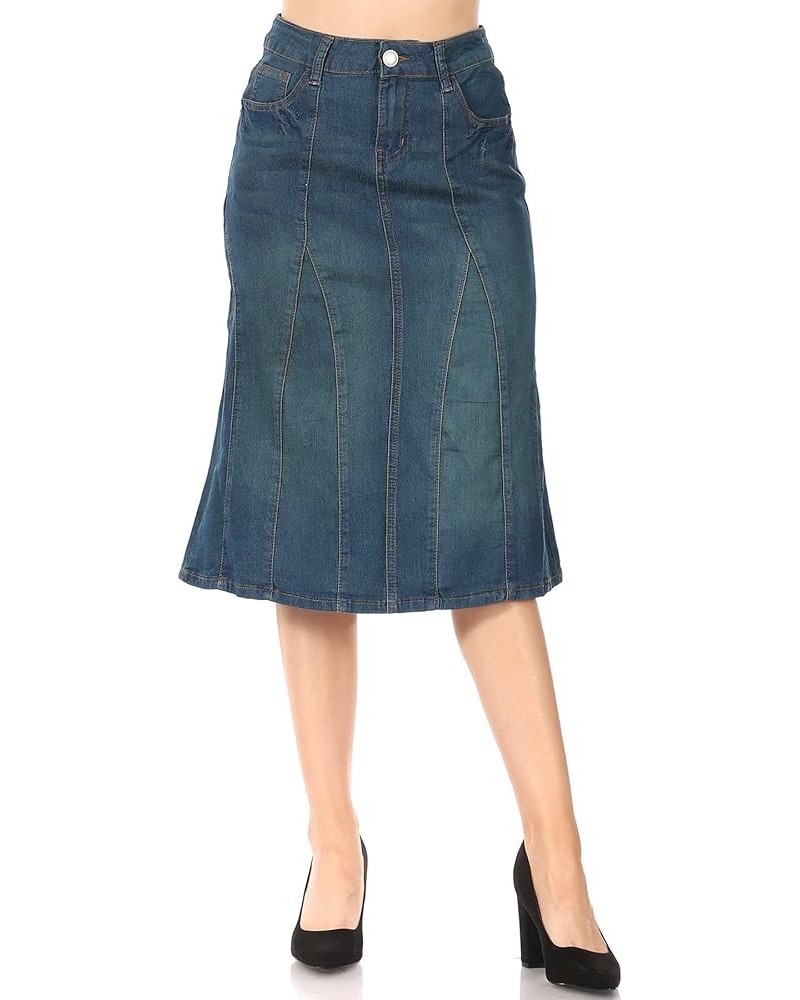 Womens Plus/Juniors Mid Waist Below Knee Length Denim Skirt in Pencil Silhouette Vinatge (77955) $16.80 Skirts