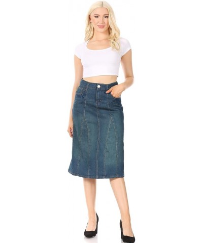 Womens Plus/Juniors Mid Waist Below Knee Length Denim Skirt in Pencil Silhouette Vinatge (77955) $16.80 Skirts