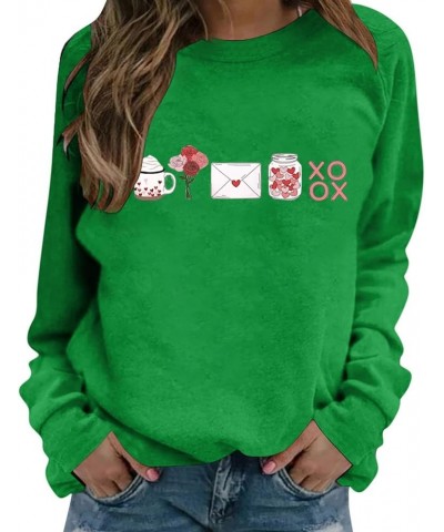 Women's Valentine's Day Fashion Printed Sweatshirts Casual Crewneck Sweatshirt Long Sleeve Fleece Outfits for Women B-green $...