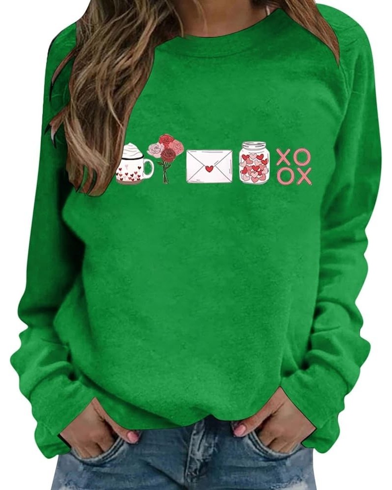 Women's Valentine's Day Fashion Printed Sweatshirts Casual Crewneck Sweatshirt Long Sleeve Fleece Outfits for Women B-green $...