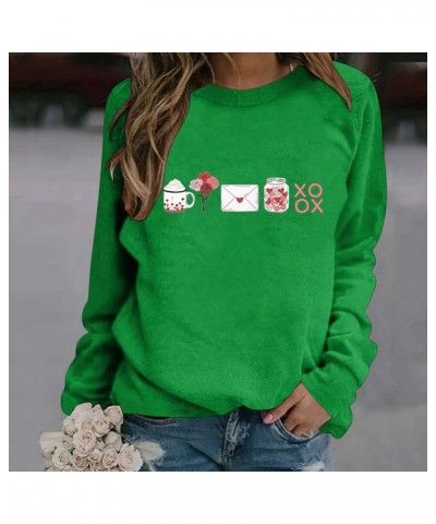 Women's Valentine's Day Fashion Printed Sweatshirts Casual Crewneck Sweatshirt Long Sleeve Fleece Outfits for Women B-green $...