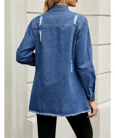 Denim Jacket for Women Long Sleeve Distressed Ripped Jean Coat Outerwear Classic Blue $23.51 Jackets