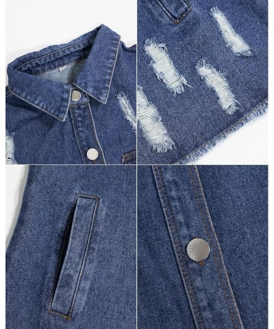 Denim Jacket for Women Long Sleeve Distressed Ripped Jean Coat Outerwear Classic Blue $23.51 Jackets