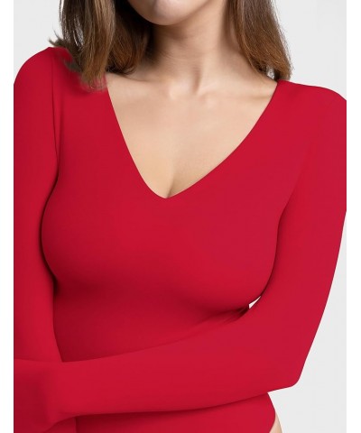 Bodysuits for women V Neck Long Sleeve Body Suit Sexy Tops Smoke Cloud Pro Collection Ruby $19.03 Bodysuits