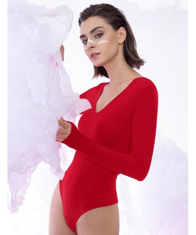 Bodysuits for women V Neck Long Sleeve Body Suit Sexy Tops Smoke Cloud Pro Collection Ruby $19.03 Bodysuits