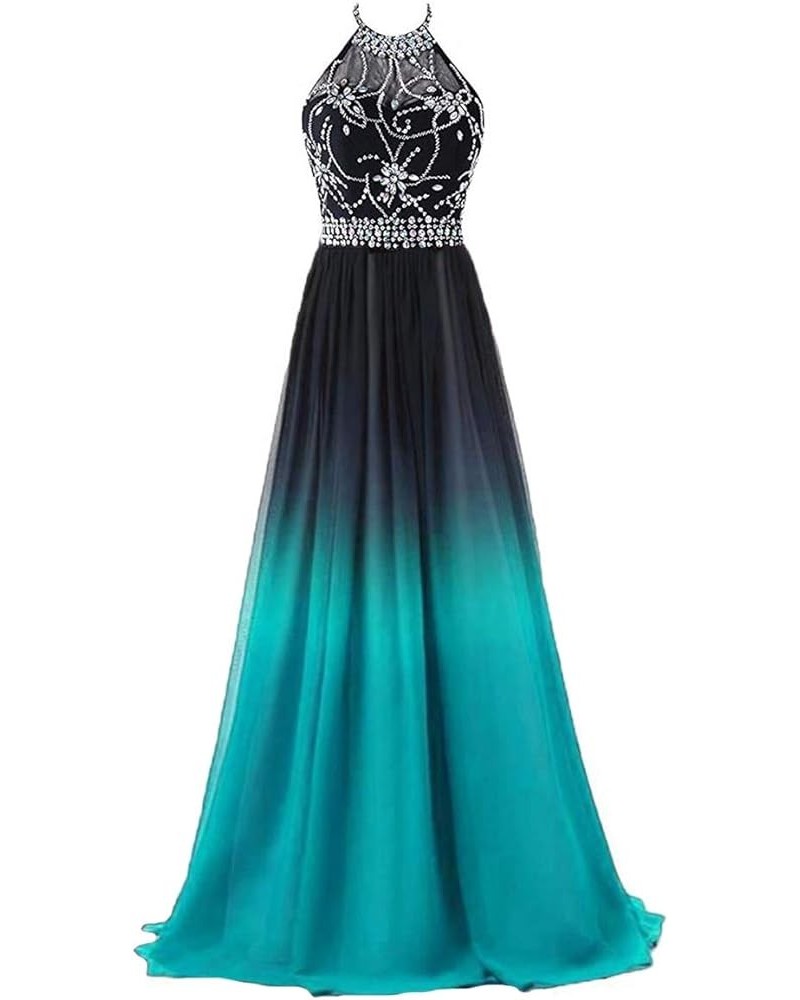 Women's Ombre Evening Dresses for Weddings Formal Gown Long Prom Party Dress Halter-turquoise $45.60 Dresses