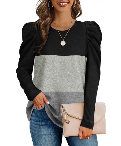 Womens Tunic Tops Puff Sleeve Crew Neck Long Sleeve Shirts 20-blackgreygrey $7.94 Tops