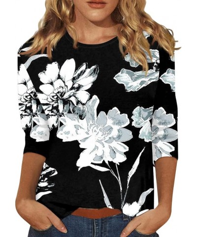 3/4 Sleeve Tops for Women Casual Floral Print Spring Tops Crewneck Basic Tees Tunic Tops to Wear with Leggings 08-black $6.32...